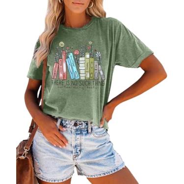 Imagem de Camiseta feminina com estampa de livro proibido para amantes de livros floral camiseta de leitura Bookworm presente para professores, Verde, GG