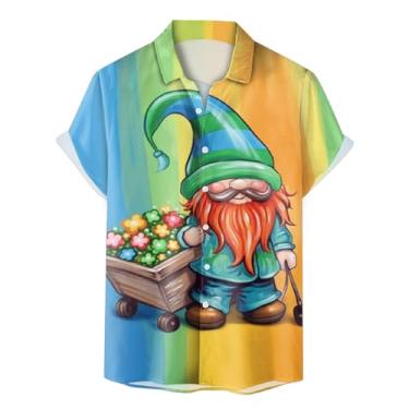 Imagem de Camiseta masculina 2024 Dia de São Patrício Clover ST Pattys Day Funny Hat Dwarf Green Impresso Manga Curta Camisa de Botão, 07 - azul celeste, XXG