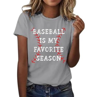 Imagem de Camiseta feminina com estampa de beisebol, gola redonda, manga curta, casual, moderna, túnica de verão, Zy1-cinza, 3G