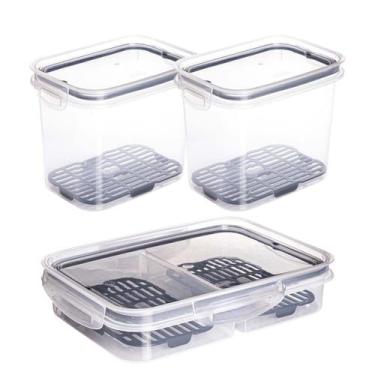 Imagem de Kit 3 Pote Hermético Porta Frios 2 Divisória 1,8L Geladeira - Plasútil