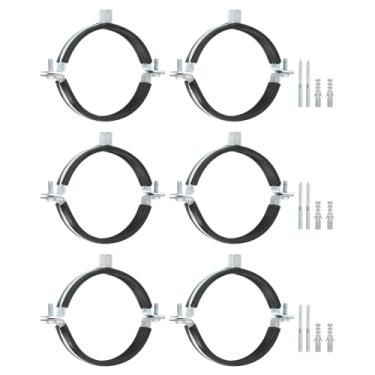 Imagem de uxcell 10 peças de braçadeira de suporte de tubo ajustável, 102 mm (102 mm) para montagem no teto na parede, anel dividido, gancho de tubulação de ferro galvanizado, suporte de alça de tubo com