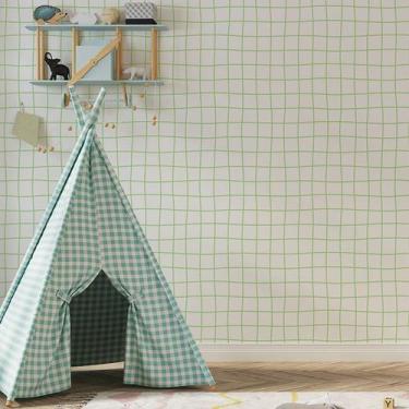 Imagem de Papel de Parede Adesivo Infantil Xadrez Quadriculado Verde 1m - Leliz 