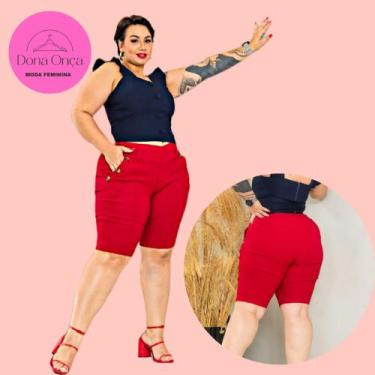Imagem de Short Feminino Plus Size Bengaline Com Bolso e Detalhes em Botões, Ver