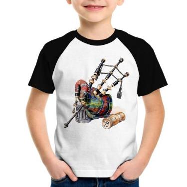 Imagem de Camiseta Raglan Infantil Gaita de Foles - Foca na Moda, Branco, Preto,