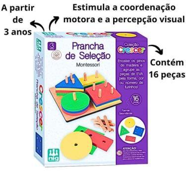 Imagem de Brinquedo De Encaixe Educativo 3 Anos Montessori 16 Peças Prancha De S