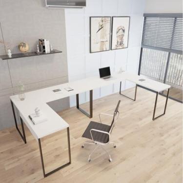 Imagem de Kit 2 Mesas de Escritório em L Estilo Industrial 1,50mx1,50m Kuadra Branco/Chess