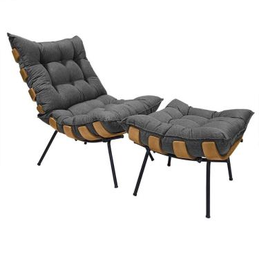 Imagem de Poltrona Costela Com Puff Em Linho Ou Veludo - élpis Móveis Linho Grafite