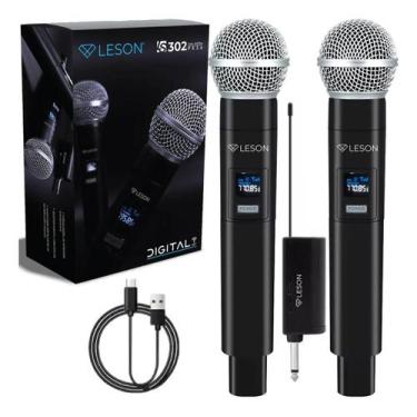 Imagem de Microfone Sem Fio Duplo Ls302 Pk 2.4 Karaokê - Leson