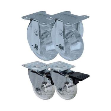 Imagem de Kit 4 un roda rodízio fixo e giratório freio gel 2 pol 50mm - AJAX