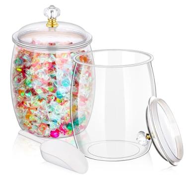 Imagem de mwellewm Potes De Doces 1 Galão Com Tampas E Colheres, Recipiente Plástico Transparente Para Biscoitos, Grande, Hermético, Organização Armazenamento Boticário, Rígido Buffet Lanches Casamento, Decor