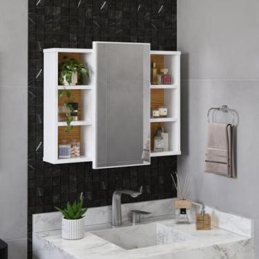 Imagem de Espelheira Para Banheiro Com Nichos Armário Aéreo Com Espelho Organiza