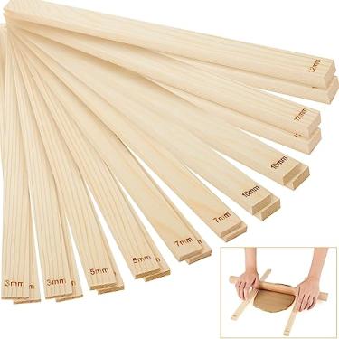 Imagem de Sasylvia 20 peças de guia de vara de lama para ensino de cerâmica, conjunto de guias de rolo de massa de madeira, guia de profundidade de argila de polímero, ferramentas de cerâmica, ferramentas de