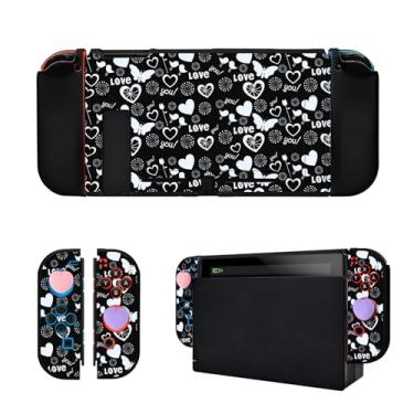Imagem de DLseego Capa de controle para Switch Console 2017, Love Capa protetora antiderrapante com absorção de choque macia com 2 peças de tampas de polegar confortáveis para controles Joycon - Preto