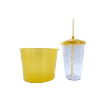 Imagem de 34 Kits Cineminha Balde 1,5 Litros +copo Twister 500ml (transparente com TAMPA Dourado)