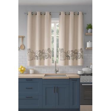 Imagem de Cortina Blackout de Cozinha Estampada 2,20(Larg) X 1,30(Alt) - Palha -
