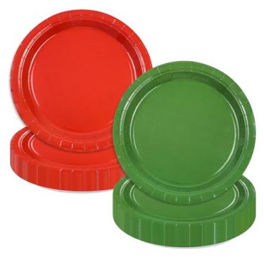 Imagem de EVYIENEN 50 peças de pratos de papel de Natal, prato descartável redondo de 22 cm, inclui pratos de festa de Natal vermelhos e verdes para festas de Natal, reuniões de família, suprimentos de festa de