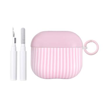 Imagem de Fycyko Capa protetora para AirPod 4ª geração fofa listrada moderna estética brilhante à prova de choque para AirPod 4 com kit de limpeza - rosa