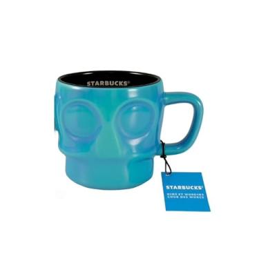 Imagem de Starbucks Caneca de caveira brilhante iridescente Halloween 2025 xícara de café de cerâmica azul 400 ml colecionáveis sazonais