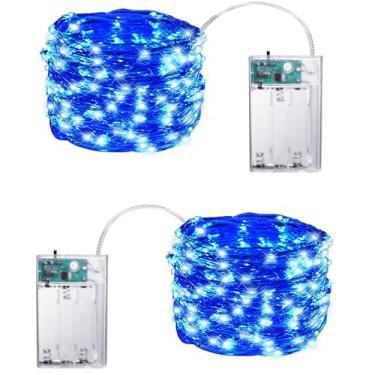 Imagem de Joomer Cordão de luzes de bateria, pacote com 2 unidades totais de 32FT 100 luzes de LED operadas por bateria, luzes cintilantes com temporizador para casa, jardim, loja, festa, férias, decoração
