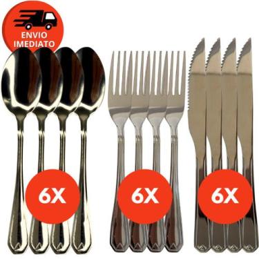 Imagem de Kit Talher Jogo Garfo Colher Faca Refeição Churrasco Inox Premium Cozi