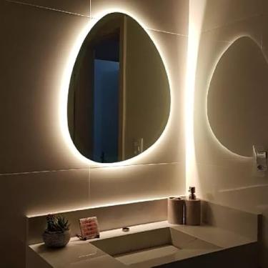 Imagem de Espelho Orgânico Gigante Com Led S/Fio Pilha Luz Fria Ou Luz Quente amarela decorativa (Luz Branca,40 * 50)