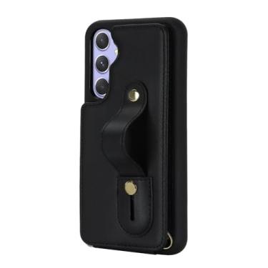 Imagem de Capa de celular transversal para Samsung Galaxy S25 Edge S24 Ultra S23 Plus S22, porta-cartões de couro, alça de pulso, capa macia, preta, para Galaxy A55
