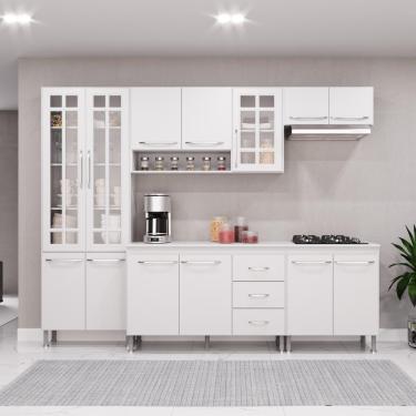 Imagem de Cozinha Modulada Completa Fidelitá Viena 5 Peças 260cm 13 Portas 3 Gavetas Com Tampo Branco