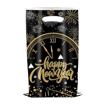 Imagem de 10 sacos de presente temáticos de feliz ano novo, com sacos pretos impressos com fogos de artifício, excepcionalmente bonitos, perfeitos para festas festivas, aniversários e casamentos (cor 1)