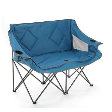 Imagem de ARROWHEAD OUTDOOR Cadeira de acampamento dupla dupla dobrável portátil com 2 copos e suporte de taça de vinho, bolsa de transporte resistente, assentos acolchoados e apoios de braço, suporta até 226