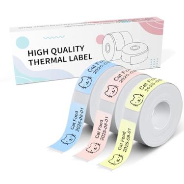 Imagem de NADAIIN Fita de etiqueta N12 para etiquetadora, papel térmico autoadesivo, etiquetas térmicas cor 14 x 40 mm (0,55 "x1,57") 180 etiquetas/rolo, 3 rolos, azul rosa amarelo