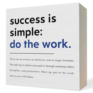 Imagem de ATBWGT Placa motivacional de caixa de madeira, decoração de escritório inspiradora, Success Is Simple Do the Work Placas inspiradoras de bloco de madeira para decoração de prateleira de mesa de