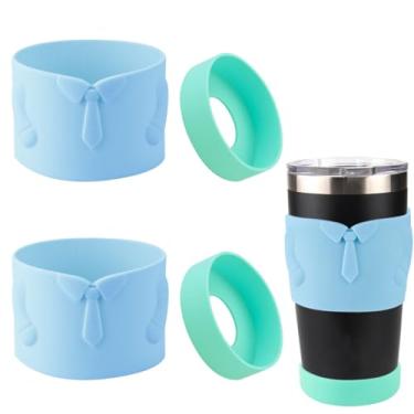 Imagem de Capa para copo YETI Rambler 590 ml de aço inoxidável isolado a vácuo. Bota de silicone para YETI Rambler (porta-copos de silicone de 4 peças) (verde claro/azul claro, 590 g)