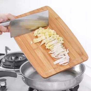 Imagem de Tabua De Carne Corte Madeira Bambu Natural Com Furo De Corte Retangular