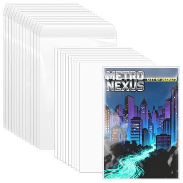 Imagem de VOKOY 20 conjuntos de bolsas e quadros de quadrinhos de tamanho atual, capas de quadrinhos transparentes reutilizáveis com papelão branco dupla face, armazenamento de revistas em quadrinhos regulares