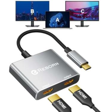 Imagem de Adaptador USB C para HDMI duplo | Divisor HDMI 4K @ 60Hz com tela estendida para monitores duplos, conversor tipo C para Windows/macOS, Windows permite 3 telas separadas, o macOS permite apenas o modo