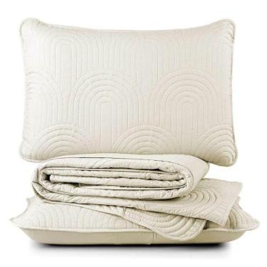 Imagem de Kit Cobre Leito Colcha Arcos Casal Padrão Dupla Face Matelado 200 Fios