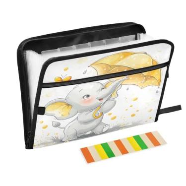 Imagem de Wassud Bonito desenho animado elefante acordeão arquivo organizador letra a4 pastas de arquivo de papel fólio organizador de documentos com etiquetas pasta de arquivo expansível 13 bolsos
