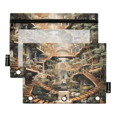 Imagem de Wassud Pacote com 2 pastas de fichário Nature City, pastas de bolso com 3 furos, organizador de fichários para casa, escritório