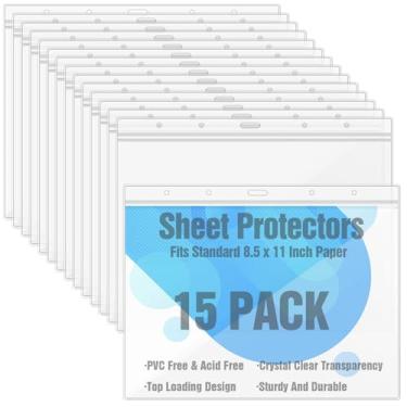 Imagem de Pacote com 15 protetores de folha 21,6 cm x 28 cm à prova d'água com zíper resselável suporte de placa de parede protetores de página capas de plástico transparente para documentos, fotos e exibição