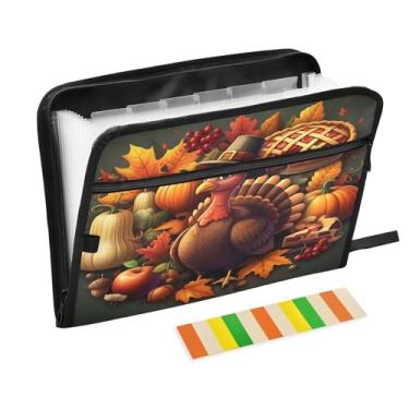 Imagem de CEBUGI Pasta expansível de 13 bolsos, impermeável, sanfonada, organizador de arquivos com etiquetas tamanho A4, organizador de documentos de papel para escola, material de escritório, Ação de Graças