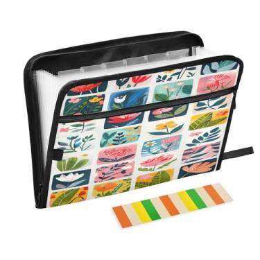 Imagem de Wassud Ilustrações planas de flores, organizador de arquivos, acordeão, letra, a4, pastas de arquivos, organizador de documentos, fólio com etiquetas, pasta de arquivos expansível, 13 bolsos