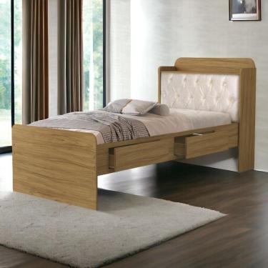 Imagem de Cama Tamires Freijó Com Capitonê Bege E Colchão Cambel