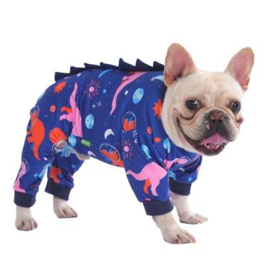 Imagem de PetWarm Pijama de cachorro, estampa de dinossauro, todas as estações, azul rosa, G