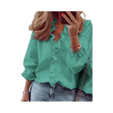 Imagem de Camisa de manga comprida para mulheres, camisa europeia e americana, n