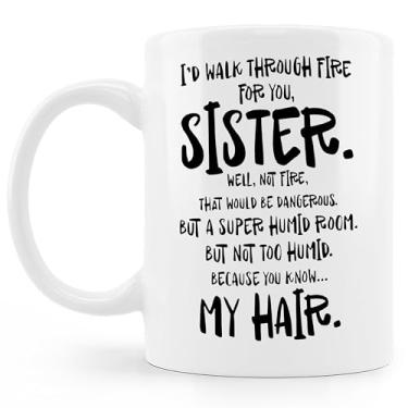 Imagem de BESERH Caneca de café Funny Sister, presentes de aniversário de dia das mães para irmã, presentes de amizade Bestie BFF para mulheres, caneca de café de cerâmica 325 ml