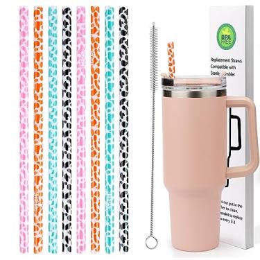 Imagem de AIERSA Pacote com 8 canudos de leopardo de substituição para Stanley, canudo reutilizável de plástico para copo Stanley Adventure Quencher, canudos longos com escova de limpeza para acessórios de copo Stanley