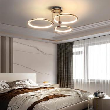 Imagem de Luminária de teto LED dourada, pendente redonda moderna com acabamento eletroplaqueado, luminária de teto regulável com controle remoto, luminárias de teto para quarto, sala de estar, cozinh