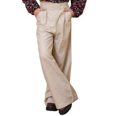 Imagem de Calça Juvenil Look Jeans Pantalona Bege - 4 - UNICA-Feminino