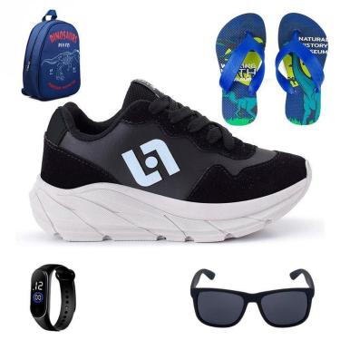 Imagem de Tênis Infantil Masculino Jogger Casual Camurça + Mochila + Chinelo + Oculos + Relogio-Masculino