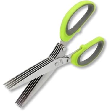 Imagem de Tesoura de Cozinha 5 Lâminas em Aço Inox para Ervas e Temperos | Cortador Multicorte de Salsinha Cebolinha e Verduras | Tesoura Multiuso Anatômica para Culinária e Artesanato Reforçada